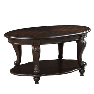 English Elm 42'' Oval Wood Coffee Table with Distressed Finish, 2-Tier Open Shelf, Heat-Resistant Veneer, Easy Assembly W1202P218090