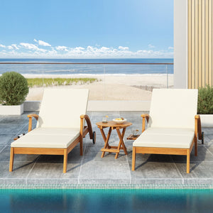 English Elm Christopher Knight Home® - OUTDOOR Rustic Acacia Chaise Lounge Set with 2" Cream Cushion, 4-Position Recline, Wheels & Foldable Side Table N770P261514T_N770P261552T