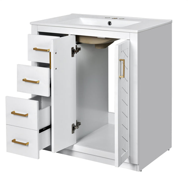 English Elm 30'' Bathroom Vanity With Elegant Ceramic Sink, Solid Wood Frame, Soft-Close Doors & Ample Storage N710P191970K