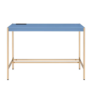 English Elm Rectangular Writing Desk with USB Port and Metal Frame, Rustic Textured Finish for Cozy Workspace_x0003_ Gold,Navy Blue B016P326482