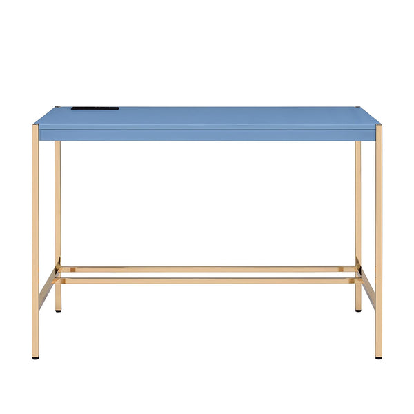 English Elm Rectangular Writing Desk with USB Port and Metal Frame, Rustic Textured Finish for Cozy Workspace_x0003_ Gold,Navy Blue B016P326482
