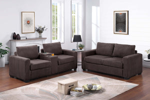 English Elm Chocolate Corduroy Sofa and Loveseat Set with Console Cup Holders Modern Living Room B011S02207