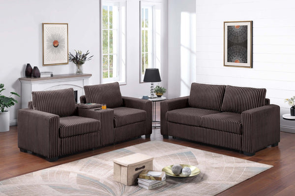 English Elm Chocolate Corduroy Sofa and Loveseat Set with Console Cup Holders Modern Living Room B011S02207