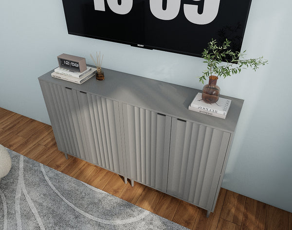 English Elm Modern Kitchen Storage Cabinet Antique Grey Engineered Wood with Versatile Shelving, Durable Design, Space-Saving Elegance W2139P306373