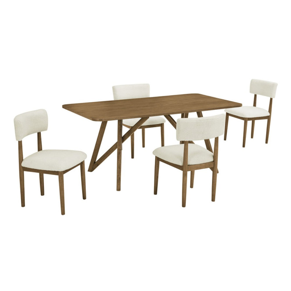 English Elm Dafne 5 Piece Walnut Oak Rectangular Dining Set with Sherpa Upholstered Chairs B2749S00318