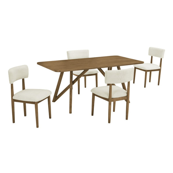 English Elm Dafne 5 Piece Walnut Oak Rectangular Dining Set with Sherpa Upholstered Chairs B2749S00318