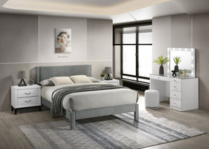 English Elm 1pc Plush Upholstered Headboard Queen Bed with Ribbed Texture, Low-Profile Frame and Sleek Modern Design Light Gray 45.3 L x 27 W x 6.9 H B2741P322604