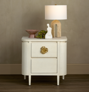Briallen Elegant White Nightstand with Gold Floral Pull, Soft-Close Drawers & Safety Features