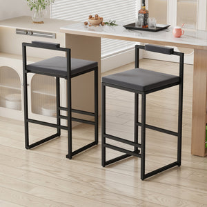 English Elm Bar Velvet Counter Height Bar Stools Set of 2 – Plush Gray Velvet, Matte Black Frame, 25.6" Seat W1757P310421