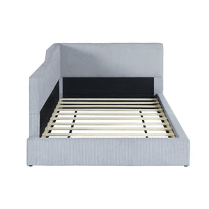 English Elm Twin L-Shaped Corduroy Daybed Upholstered Sofa Bed, Plush Cushioning, Stylish Beige Gray Design SF000188AAE