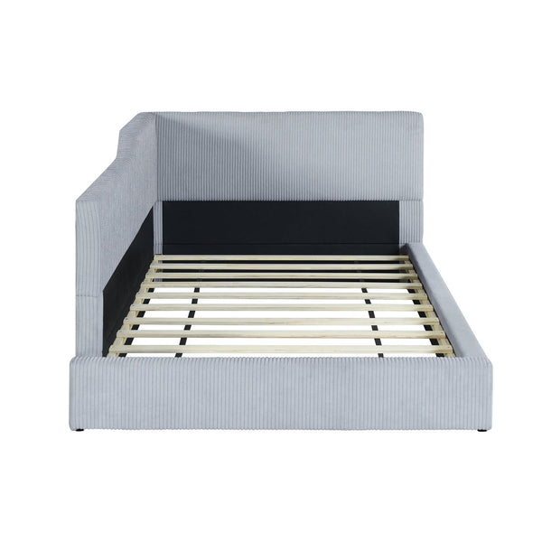 English Elm Twin L-Shaped Corduroy Daybed Upholstered Sofa Bed, Plush Cushioning, Stylish Beige Gray Design SF000188AAE