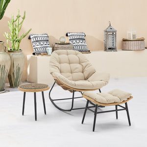 English Elm Benson 3-Piece Lounge Set Cream – Weatherproof PE Rattan, Tufted Cushions, Tempered Glass Table B365P397651