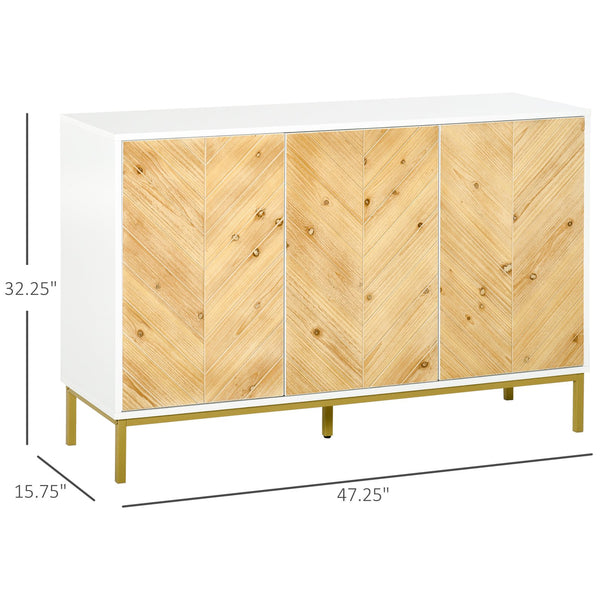 English Elm HOMCOM Rustic Chevron 3-Door Sideboard Buffet with Push-Open Doors, Adjustable Shelves & Metal Legs Natural W2225P217405