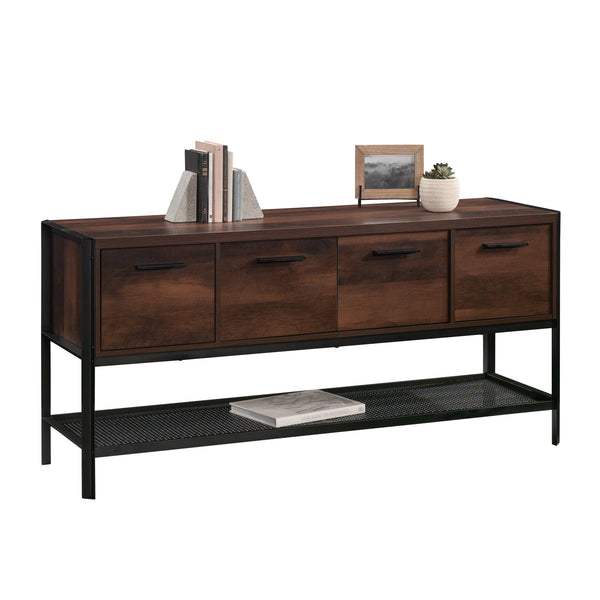 English Elm Credenza, Contemporary Brown Finish With Hidden Storage & File Drawers For Modern Living Spaces B356P367814