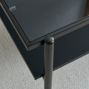 English Elm Rectangle Coffee Table With Sleek Gray Glass Top & Sturdy Black Metal Legs - Modern Living Room Style W241139565-GIGA