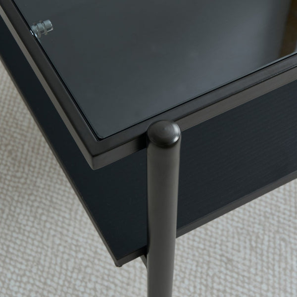 English Elm Rectangle Coffee Table With Sleek Gray Glass Top & Sturdy Black Metal Legs - Modern Living Room Style W241139565-GIGA