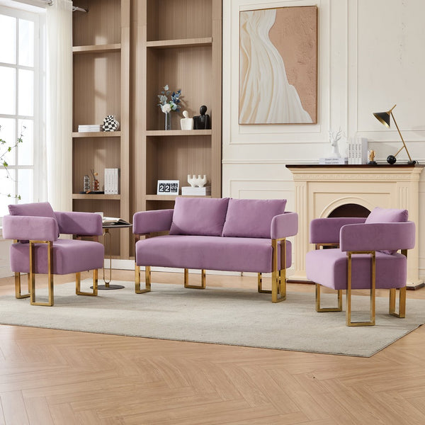 English Elm TS Modern decorative chair with teddy fleece upholstery, ergonomic sponge cushion and gold legs for luxe comfort and style Lilac W2311P364627