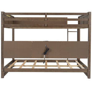 English Elm Queen Over Bunk Bed Solid Pine Cabin Frame with Storage and Usb Charging Wood GX000399AAD