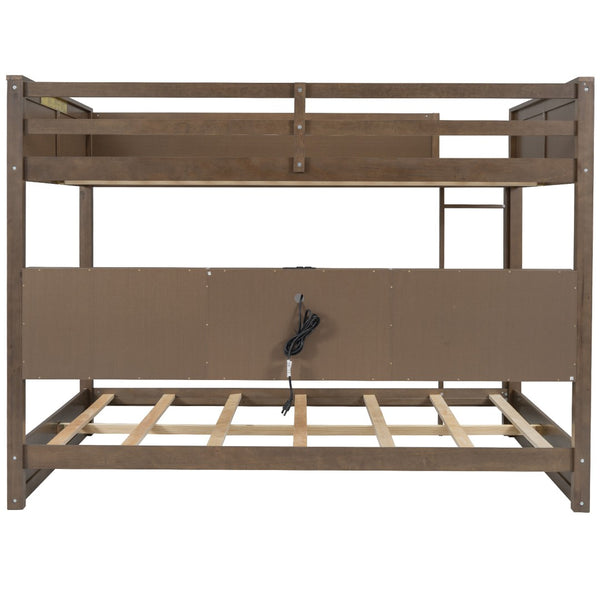 English Elm Queen Over Bunk Bed Solid Pine Cabin Frame with Storage and Usb Charging Wood GX000399AAD