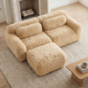 English Elm L-shaped Plush Sectional Sofa Boneless Cloud Comfort Floor Lounge with Chaise for Bedroom Light Khaki W714S01565
