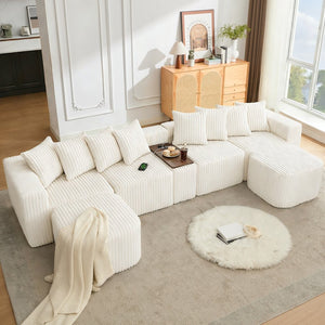 English Elm [new U-shaped Corduroy Sectional with Usb Charging Console and Movable Modules Beige W2108S00176
