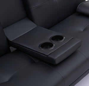 English Elm Black Leather Office Double Folding Sofa Bed with Metal Legs, PU Upholstery, 600 lb Capacity, Space-Saving Design W3356P298488