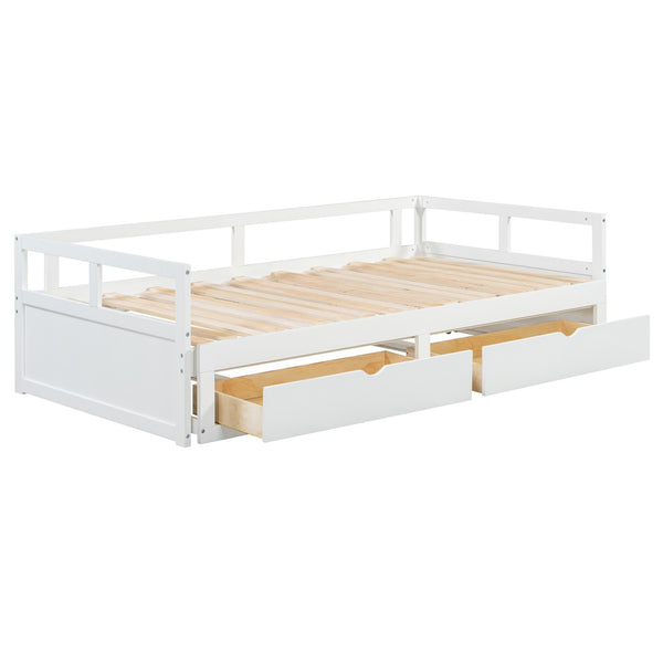 English Elm Wooden Twin to King Daybed with Trundle and Storage Drawers for Guest Rooms White N708P336539K