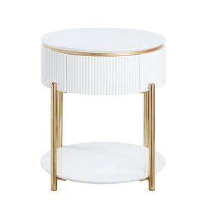 English Elm Daveigh Oval-Edge High Gloss End Table with Gold Metal Legs, Integrated Drawer & Modern Storage Elegance B2726P265748