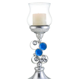 English Elm 18" Polyresin Jewel Encrusted Candleholder Bejeweled Formal Mantle Centerpiece Decor Silver B072116545