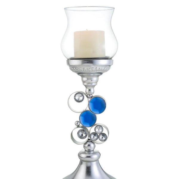 English Elm 18" Polyresin Jewel Encrusted Candleholder Bejeweled Formal Mantle Centerpiece Decor Silver B072116545
