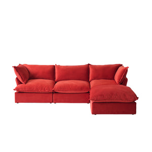 English Elm Sky Cloud Sectional Sofa with Cloud-Like Comfort, Modular L-Shaped Velvet Seating, Removable Covers, Storage Ottoman Red B341S00019