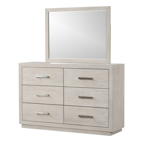 English Elm Dresser with Beveled Mirror Six Drawer Solid Acacia Light Gray Transitional Bedroom B2741S00859