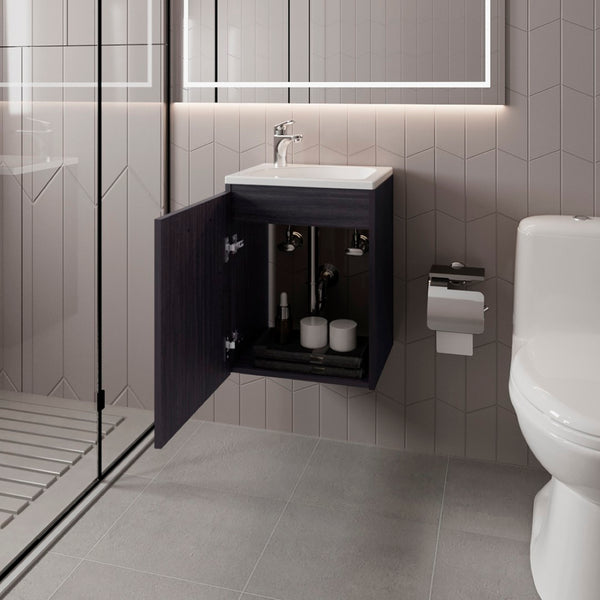 English Elm Summit Floating Wall Mount Vanity Cabinet Matte Finish Modern Bathroom Storage Black B092P439899