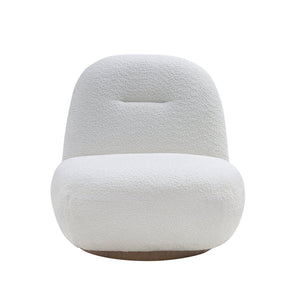 English Elm Larger Curved Boucle Swivel Accent Chair — Luxurious White Rotating Armless Cloud Seat, 330lb Capacity W2664P371876