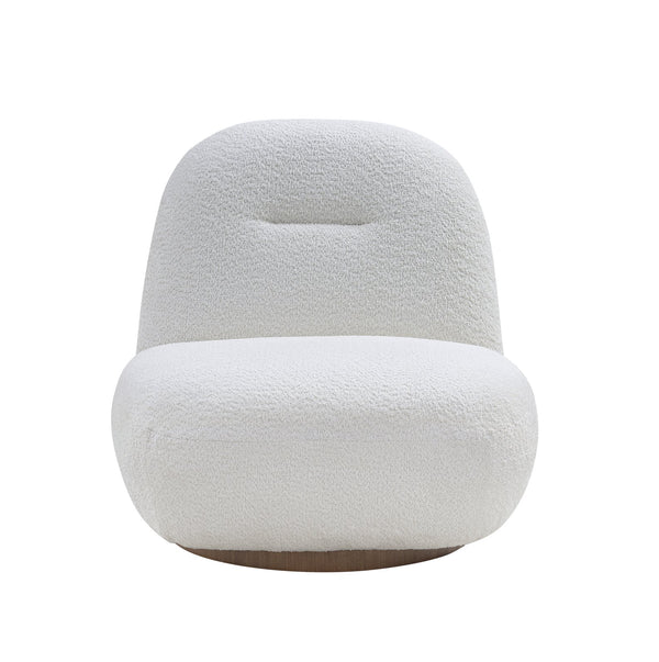 English Elm Larger Curved Boucle Swivel Accent Chair — Luxurious White Rotating Armless Cloud Seat, 330lb Capacity W2664P371876