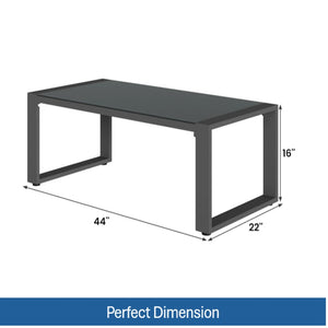 English Elm 44" Outdoor Aluminum Coffee Table Tempered Glass Top Rust Proof Patio Lounge B082P455134
