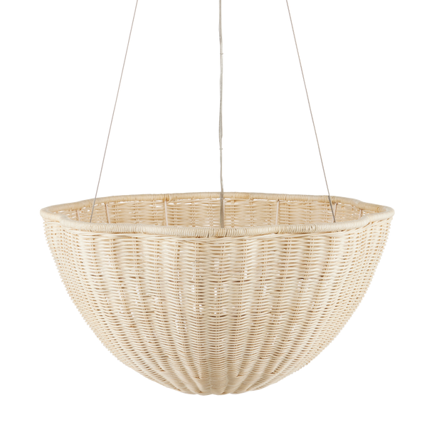 Telos Pendant Light - Coastal Woven Wicker Chandelier, Bleached Natural Finish for Bright Spaces