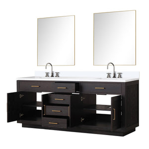 English Elm Black Oak Double Bath Vanity Set With Cultured Marble Top, Chrome Faucets & Two Frameless Mirrors B2731S02180