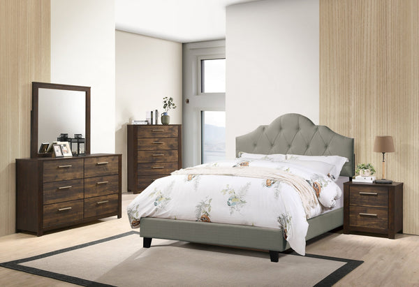 English Elm Majestic Queen Size Bedframe With Adjustable Tufted Headboard In Grey Polyfiber – Stylish Comfort! B011S01425