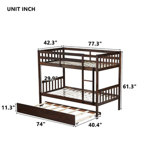 English Elm Twin Over Twin Rubberwood Bunk Bed With Trundle - Space-Saving Design, Espresso Finish, Safety Features W504S00158-GIGA
