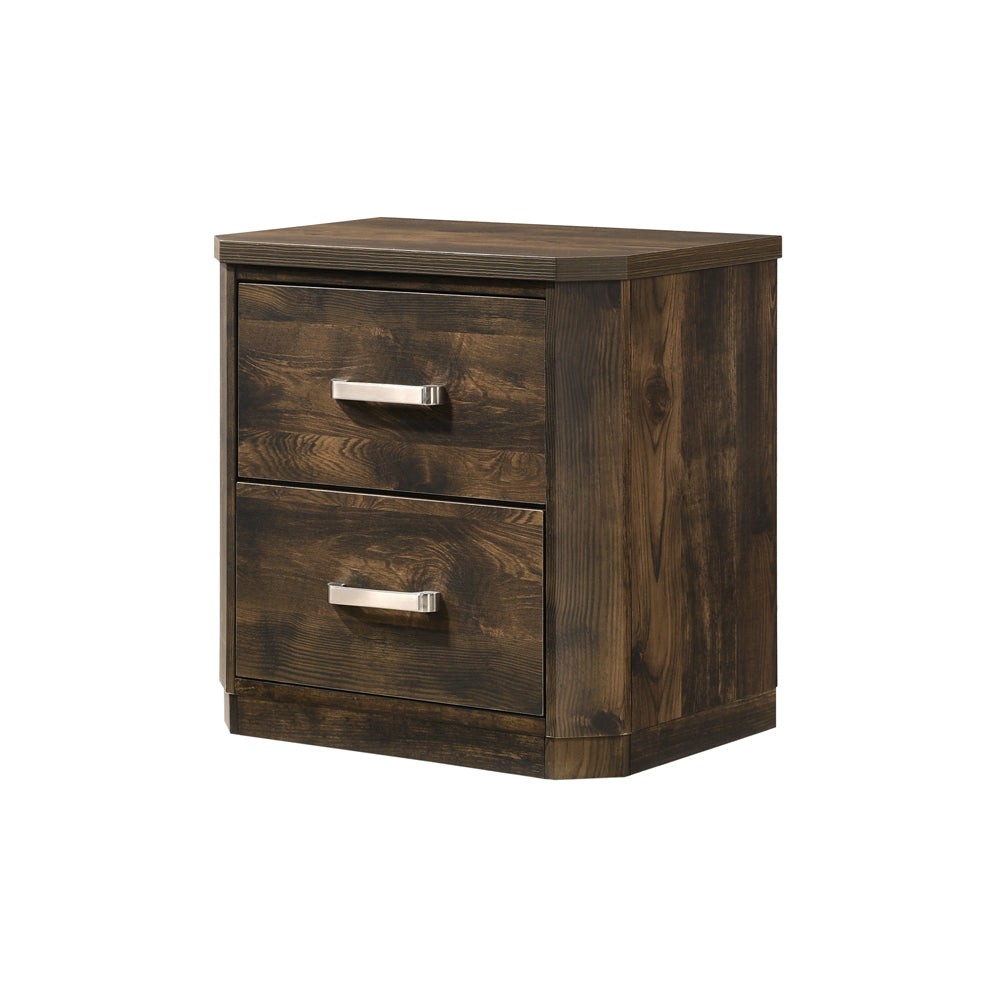 English Elm Elettra Rustic Walnut Nightstand with 2 Smooth-Glide Dovetail Drawers, Brushed Nickel Handles, Durable Finish B2726P261230