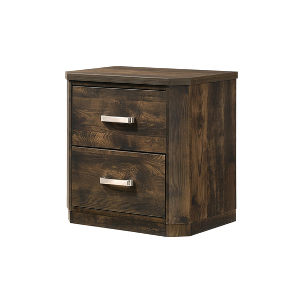 English Elm Elettra Rustic Walnut Nightstand with 2 Smooth-Glide Dovetail Drawers, Brushed Nickel Handles, Durable Finish B2726P261230
