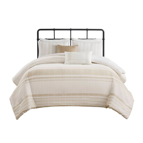 English Elm 3-piece King Yarn Dyed Cotton Duvet Set with Pompom Jacquard Stripe Percale Reverse B035P482899