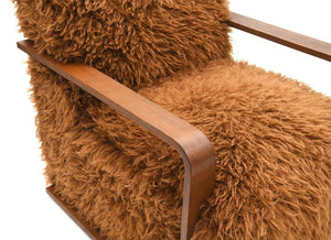 English Elm Camel Plush Faux Fur Accent Chair with Retro Curved Wood Arms, Tight Seat & Back, 28.3"W x 35.4"D B2741P401382