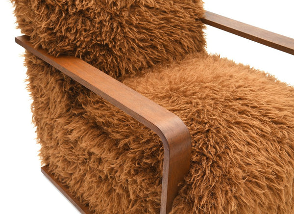 English Elm Camel Plush Faux Fur Accent Chair with Retro Curved Wood Arms, Tight Seat & Back, 28.3"W x 35.4"D B2741P401382
