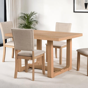 English Elm Transitional Rectangle Dining Table with U-shaped Trestle Base Rubberwood Build Seats Four Natural B2741P425808