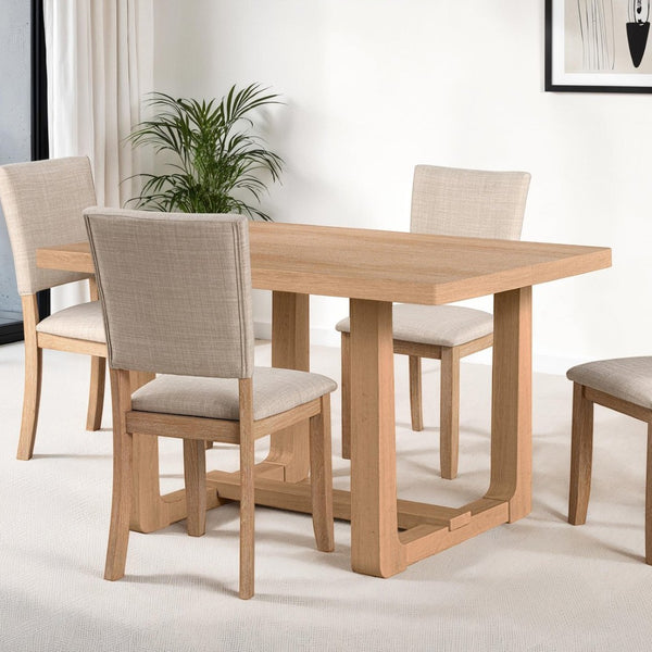 English Elm Transitional Rectangle Dining Table with U-shaped Trestle Base Rubberwood Build Seats Four Natural B2741P425808