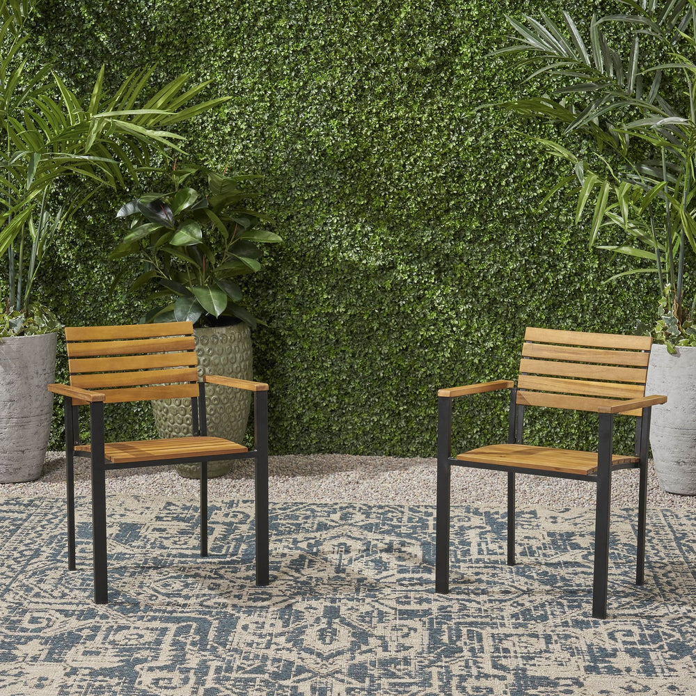 English Elm Christopher Knight Home® - LARIS Teak & Black Wood and Metal Chair Set — Acacia Slat Panels, Modern Industrial Outdoor Dining Seat 66383.00