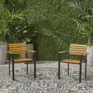 English Elm Christopher Knight Home® - LARIS Teak & Black Wood and Metal Chair Set — Acacia Slat Panels, Modern Industrial Outdoor Dining Seat 66383.00