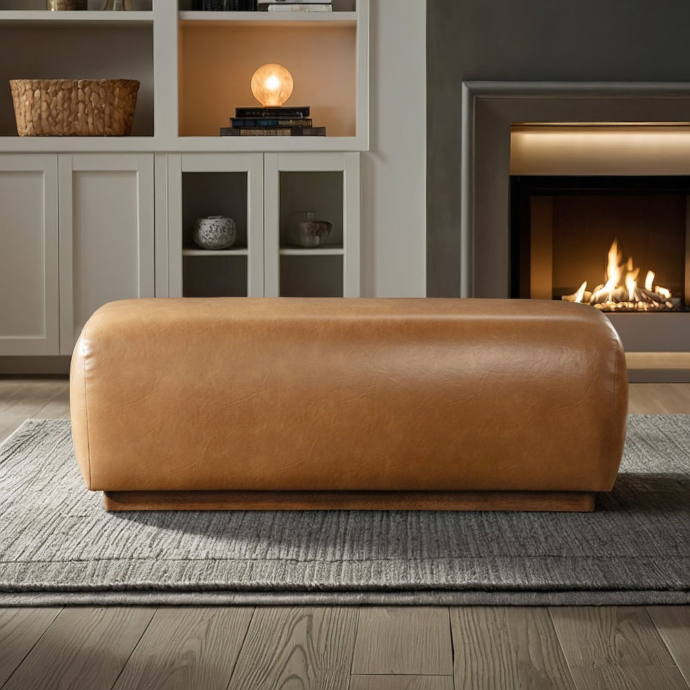 English Elm Kelvin Handcrafted Vegan Leather Upholstered Bench for Entryway Bedroom Footboard B183P281175